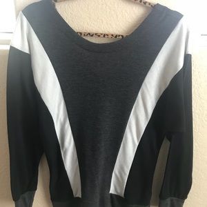Black White Gray Long Sleeve Sweater with V cut